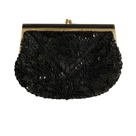 Vintage Black Beaded Sequin Evening Clutch Partners Mervyn’s Hong Kong - Picture 1 of 7